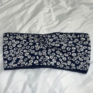 Blue White Flower Print Bandeau